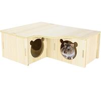 UNEAKO Multi-Chamber Hamster House Maze, 3-Room Hideouts, Wooden Hamster Maze & Tunnel Exploring Toys, Dwarf Hamster House Habitats Decor For Hamster Mice Gerbils Lemmings