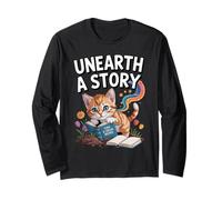 Unearth A Story ; Cute Kitten Reads a Book Long Sleeve T-Shirt