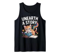 Unearth A Story ; Cute Kitten Reads a Book Tank Top