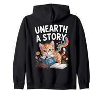 Unearth A Story ; Cute Kitten reads a book Zip Hoodie