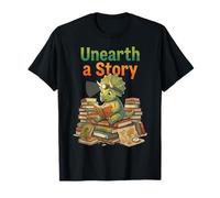 Unearth a Story Triceratops Dinosaur Reading Books Cute Dino T-Shirt