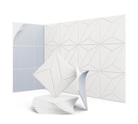 UNECHO 12 Pack 12" X 12" X 0.4" Acoustic Panels for Wall Sound Absorbing, P-Stripes Square Self-Adhesive Sound Panel, High Density Suitable for Multiple Scenarios(Snow White)