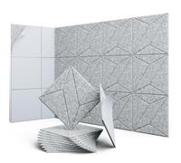 UNECHO 12 Pack 12" X 12" X 0.4" Acoustic Panels for Wall Sound Absorbing, P-Stripes Square Self-Adhesive Sound Panels, High Density Suitable for Multiple Scenarios(Silver Gray)