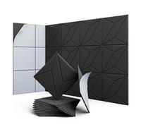 UNECHO 12 Pack 12" X 12" X 0.4" Acoustic Panels for Wall Sound Absorption, P-Stripes Square Self-Adhesive Sound Absorbing Panel, High Density Suitable for Multiple Scenarios(Black)