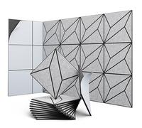 UNECHO 12 Pack 12" X 12" X 0.47" Acoustic Panels for Wall Sound Absorbing, Dual-Color P-Stripes Square Self-Adhesive Sound Panels, High Density Suitable for Multiple Scenarios(Black+SilverGray)