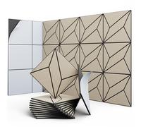 UNECHO 12 Pack 12" X 12" X 0.47" Acoustic Panels for Wall Sound Absorbing, Dual-Color P-Stripes Square Self-Adhesive Sound Panels, High Density Suitable for Multiple Scenarios(Black+LightBrown)