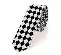 Unedskck Diamond Grid Men's Tie Chess Pattern Zigzag Chevron Men's Necktie Tie for Men Wedding Holiday Party Black White