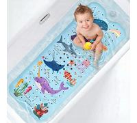 UNEEDE Baby Bath Mat Non Slip - 100x40cm Extra Long Kids Bathtub Mat with 200+ Suction Cups, Soft Shower Mat for Toddlers & Infants, Early Learning Ocean Animal Design, Blue
