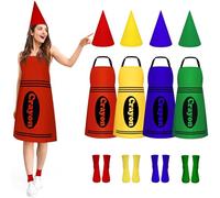 Uneedity 4 Set Crayon Costume Adult, Group Halloween Costumes for Adults, Color Crayon Apron, Cone Hats and Socks, 4 Pcs Funny Halloween Costumes for Adult Cosplay Outfit Fancy Dress Family Parties