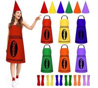 Uneedity 6 Set Crayon Costume Color Crayon Apron, Funny Gnome Cone Hats and Colorful Crayon Socks, Colorful Apron Costume Set for Adults, Funny Family Cosplay Halloween Costumes Party Accessories