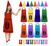 Uneedity 8 Set Color Crayon Apron, Funny Gnome Cone Hats and Colorful Crayon Socks, Colorful Apron Costume Set for Adults, Family Cosplay Halloween Costumes Fancy Dress Party Accessories Dress up