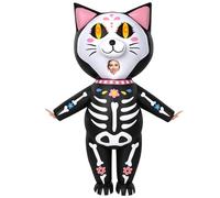 Uneedity Halloween Inflatable Cat Costumes for Adult, Spooky Skeleton Cat Blow Up Costumes with LED Eyes, Full Body Inflatable Suit Women, for Halloween Cosplay Party, Day of The Dead