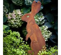 UNeedVog 2pcs Rusty Metal Rabbit Garden Stake, Iron Rust Color Silhouette, Outdoor Decor, Garden Art, Weather-Resistant Rustic Metal Sculpture