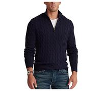 UNeedVog Mens Pullover Sweaters Slim Quarter Zip Knitted Turtleneck Pullover Mock Neck Polo Sweater Navy Blue