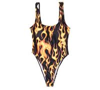 UNeedVog Women's Flame Print Swimsuit One Piece Tie Swimwear Elastic Deep V Swimming Suit Strappy Back Black
