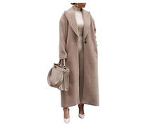 UNeedVog Women's Plush Coat Solid Color Maxi One-button Lapel Faux Wool Jacket Back-split Wool Outwear