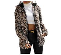 UNeedVog Women's Plush Jacket Hooded Leopard Print Reversible Loose Fit Fleece Coat Pockets Zipper Sherpa