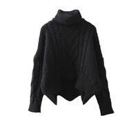 UNeedVog Women's Turtleneck Sweaters Retro Cable Knit Cropped Jumpers Solid Color Chunky Warm Casual Black
