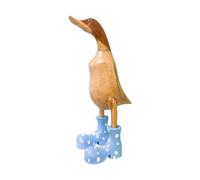 UNeedVog Wooden Crafted Duck Figurine with Spotty Wellies Funny Standing Duck Statues Decorative Resin Rain Boot Animal Sculpture Collectible Crafts (Blue,9.8Inch)
