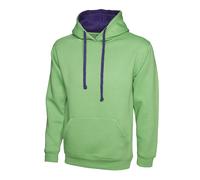 Uneek UC507 Contrast Hooded Sweatshirt Lime/Purple M Colour: Lime/Pur M