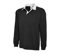 Uneek New Mens Plain Premium Rugby Shirt -Black - X-Large