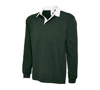 Uneek New Mens Plain Premium Rugby Shirt -Bottle Green - X-Small