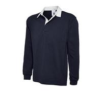 Uneek New Mens Plain Premium Rugby Shirt -Navy - X-Large