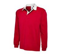 Uneek New Mens Plain Premium Rugby Shirt -Red - X-Large