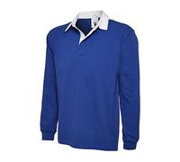 Uneek New Mens Plain Premium Rugby Shirt -Royal Blue - X-Small