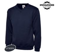Uneek Premium V-Neck Sweatshirt Thick Brushed Cotton Blend Jumper, XS-4XL Unisex
