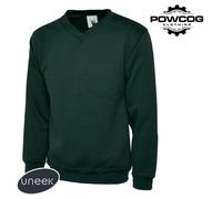Uneek Premium V-Neck Sweatshirt Thick Brushed Cotton Blend Jumper, XS-4XL Unisex