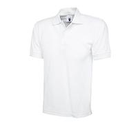 Uneek UC102 Polyester/Cotton Unisex Premium Pique Polo Shirt with Knitted Raised Collar and Raised Cuffs, White, X-Large