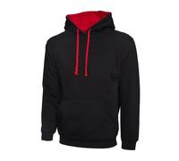 Uneek UC507 Contrast Hooded Sweatshirt Black/Red 2XL Colour: Black/Re 2XL