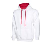 Uneek UC507 Contrast Hooded Sweatshirt White/Fuchsia 3XL Colour: Whit 3XL