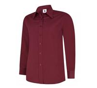 Uneek - Women's/ladies Ladies Poplin Full Sleeve Shirt - 65% Polyester 35% Cotton - Burgundy - Size Xl