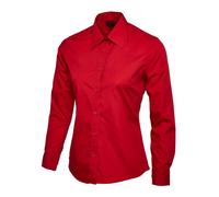 Uneek UC711 Ladies Poplin Full Sleeve Shirt Red XS Colour: Red, Size: XS