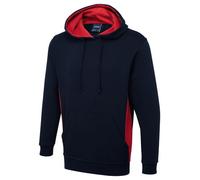 Uneek - Unisex Two Tone Hooded Sweatshirt/jumper - 60% Cotton 40% Polyester - Navy/red - Size S