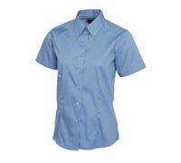 Uneek - Women's/ladies Pinpoint Oxford Half Sleeve Shirt - 70% Combed Cotton - Mid Blue - Size L