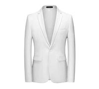 Uneihoiz Men's Single Breasted One Button Slim Fit Casual Solid Suit Jacket Large White