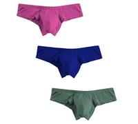 UNEITIES Mens Underwear Brief Micro Modal Bikini Briefs Low Rise Half Back Coverage Silky Touch Sexy Cheeky Underpants 3 Pack, Green/Dark Blue/Rose Red, XL