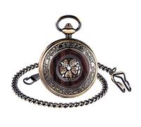 Unendlich U Infinite U Pocket Watch with Chain for Men Women, Vintage Pattern Engraving Hollow Mechanical Pocket Fob Watch with Roman Numeral Black dial Flower Pattern, Bronze Stainless Steel case