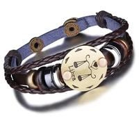 Unendlich U Infinite U Retro Multi-Row Twelve Signs of the Zodiac Libra Alloy and Leather Dark Brown Braided Bracelet for Women Men One Size Leather Without Stone, One Size, Leather, without stone
