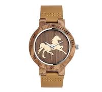 Unendlich U Men's Bamboo Watch Galloping Horse Wooden Watch Analogue Quartz Movement Watch Brown Leather Strap for Men Husband Gifts, Strap.