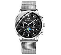 Unendlich U Men's Watch Analogue Chronograph 30 m Waterproof Quartz Watch Wristwatch Luminous Multifunctional Dials Calendar Stopwatch for Men Business Watches with Stainless Steel Mesh, silver,