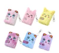 UNFAIRZQ Cartoon Plush Pocket Notebook Blank Thicken Inner Paper With Keychain Mini Plush For Cat Writing Drawing Pad Travel Jour