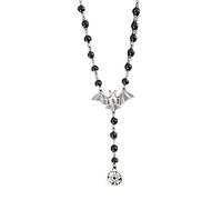UNFAIRZQ Silver Flying Bat Pentagram Necklace Black Rosary Necklace Jewelry Gothic Halloween Necklace Fashion Jewelry For Women Silver Rosary Necklace For Women