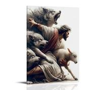 UNFANRWZW Jesus Protecting Lamb from Wolves Poster Decorative Painting Canvas Wall Art Living Room Poster Bedroom Painting Wall Art Picture Print Modern Family Room Decor 12 x 18 Inches (30 x 45 cm)