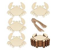 Unfinished Crab Wooden Tag Hanging Wood Sea Animals Wood Cutout Blank Wood Slices Wooden Tags with Twine for Christmas Holiday Wedding Birthday Party Decoration 20 Pcs