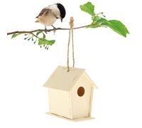 Unfinished Natural Wooden Bird House DIY Craft Hanging Garden Decor with Jute Cord Style 4