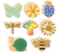 Unfinished Wood Cutouts 80pcs/set Wooden Flowers Butterfly Bee Mushroom Animals Wood Slices Blank Crafts Diy Ornament Kits